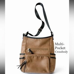 Seven Days Brown Faux Leather Crossbody Bag Multi Pocket Shoulder Purse